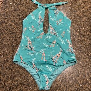 Beach Riot Aqua Floral Cut-Out One-Piece Swimsuit